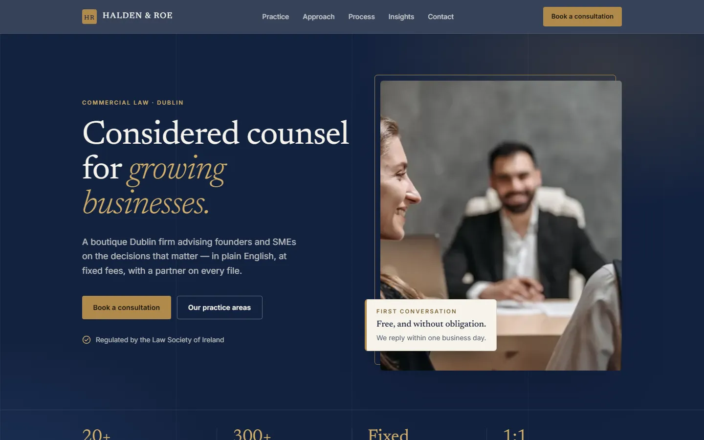 Halden & Roe, Business law firm website, homepage